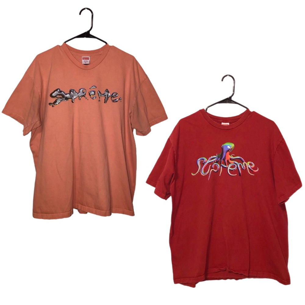 Men’s Supreme T-Shirt Bundle Red Tentacles Tee XL and Terra Cotta Liquid Tee XL